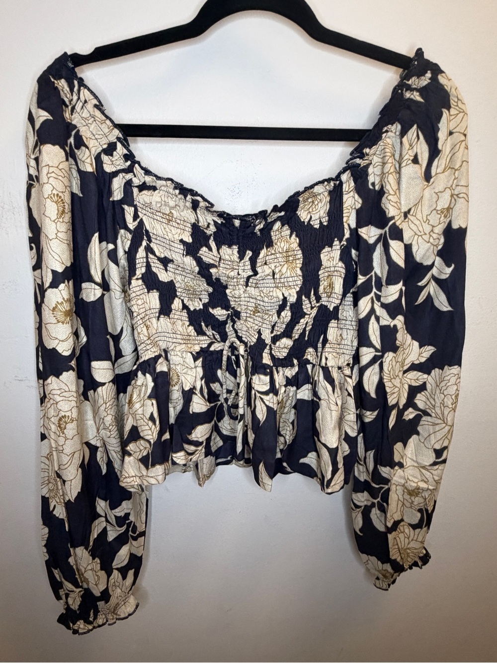 saltwater LUXE Black & Cream Floral Smocked Off-Shoulder Top